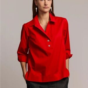 Hinson Wu Aileen 3/4 Sleeve Button Back Top poppy red size XL